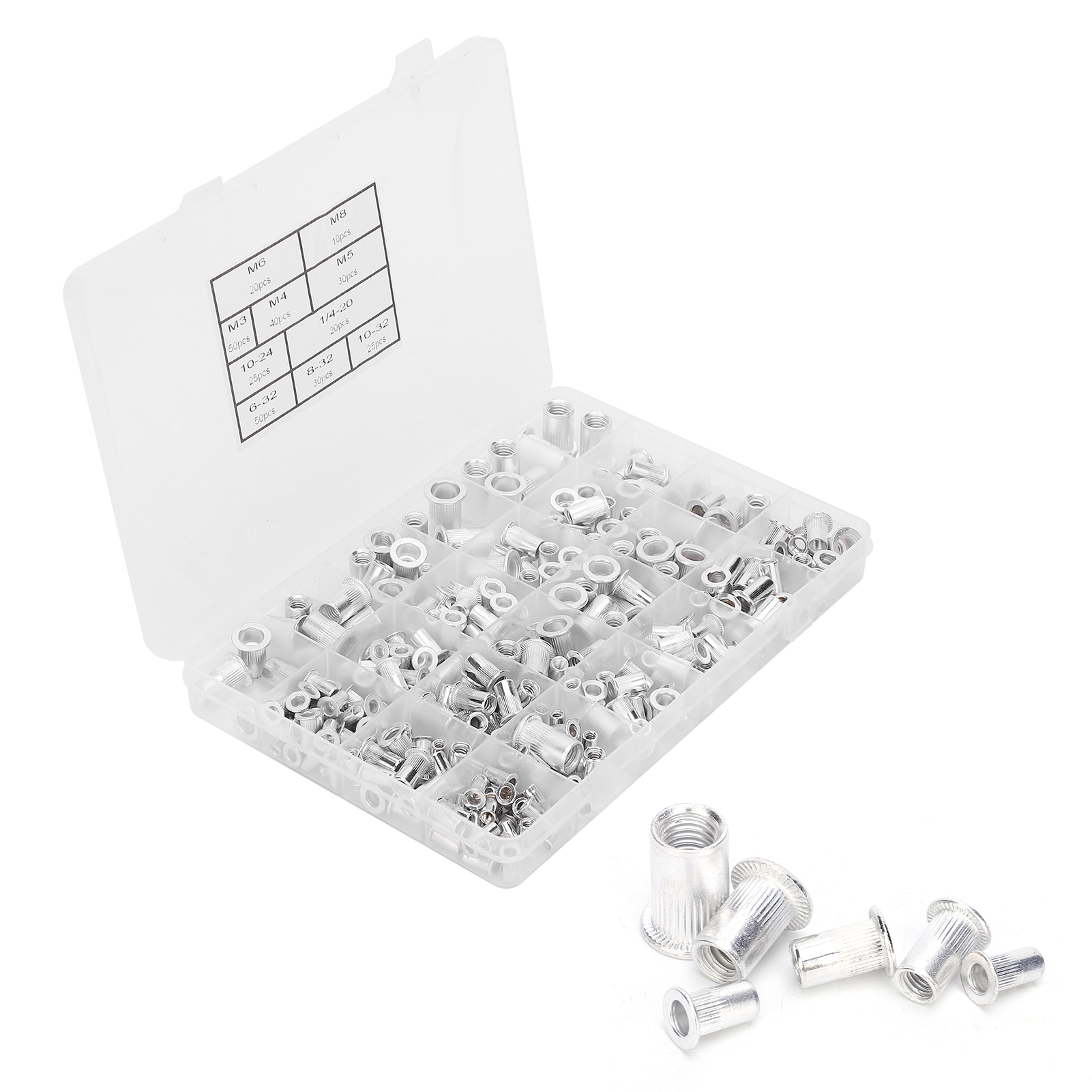 Schachtel Mit 300 Aluminium-nietmuttern 6-32/8-32/10-24/10-32/1/4-20/m3/m4/m5/m6/m8