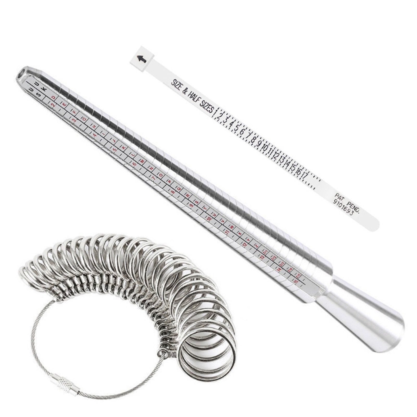 Ringmessdorn Aus Aluminium Mit Metallstab Und Fingermessring-set Zur Größenbestimmung Von Schmuckstücken