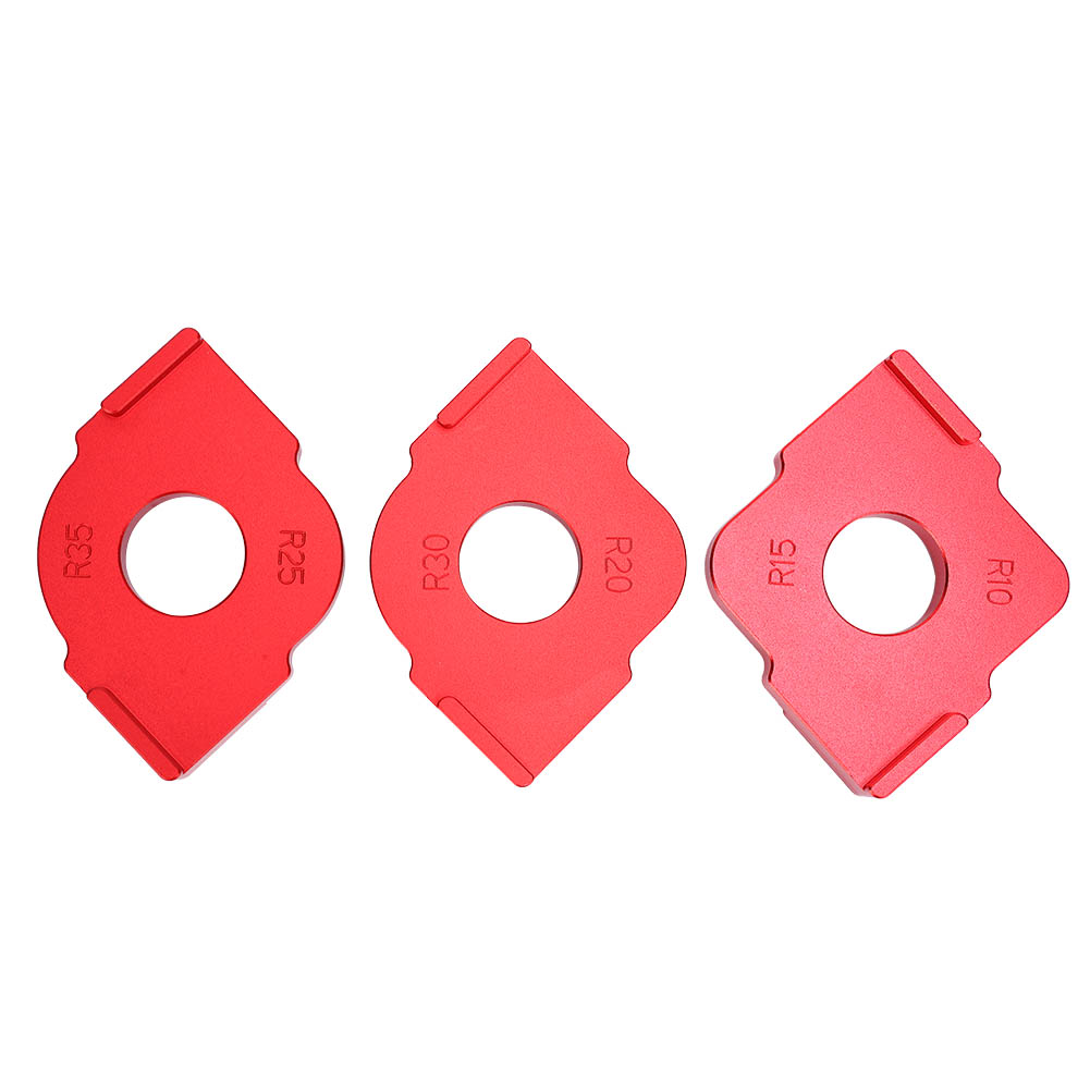 Frässchablone Für Die Holzbearbeitung, Halbkreisförmige Schnellpositionierschablone Aus Roter Aluminiumlegierung, 80 X 80 X 18 Mm, R10-r35, Set Mit 3 Messwerkzeugen
