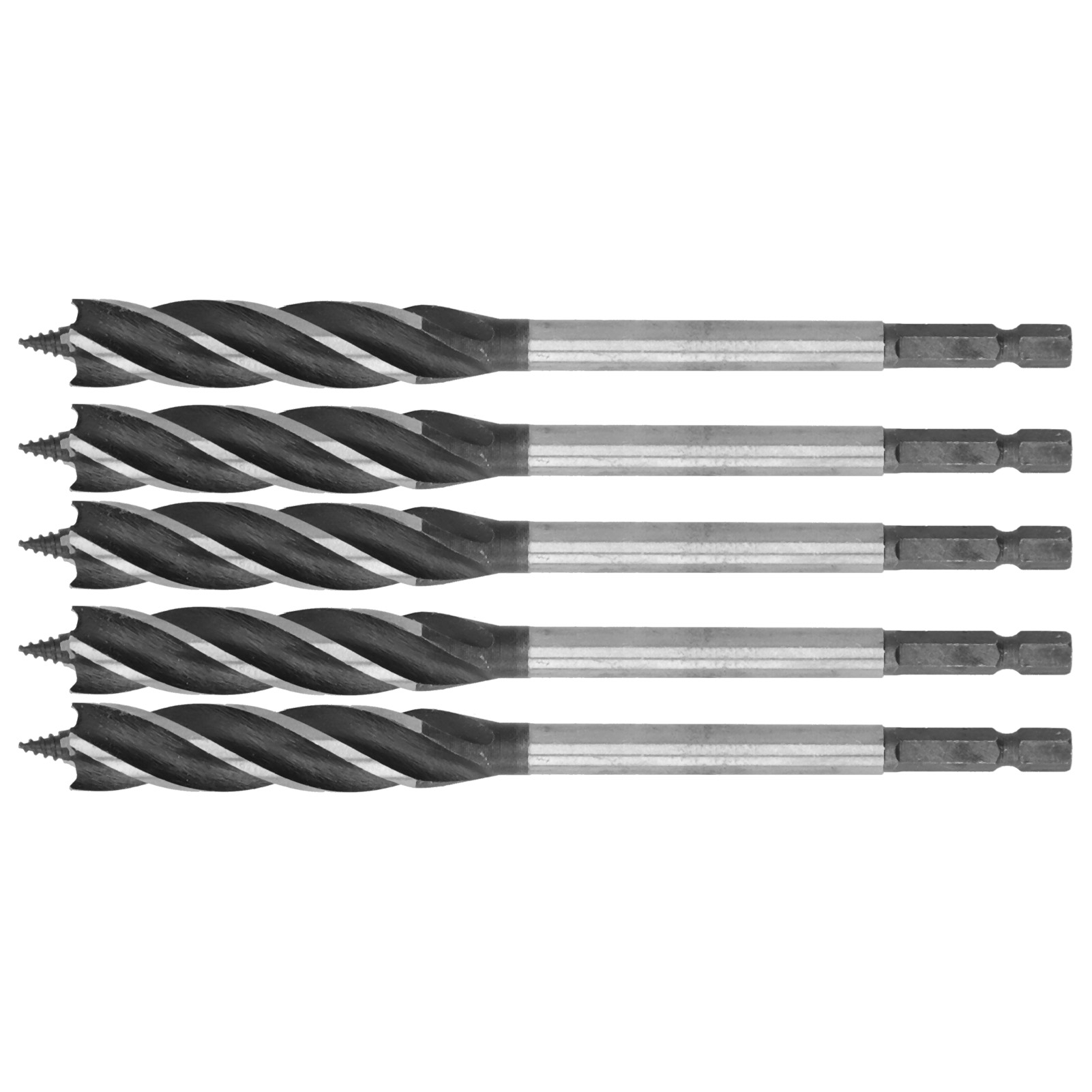 5-teiliges Holzbohrer-set Aus Chrom-vanadium-stahl, Metall-lochsägebohrer, 4 Schneiden, 4 Nuten, 14-mm-sechskantschaft, Holzbearbeitungswerkzeug