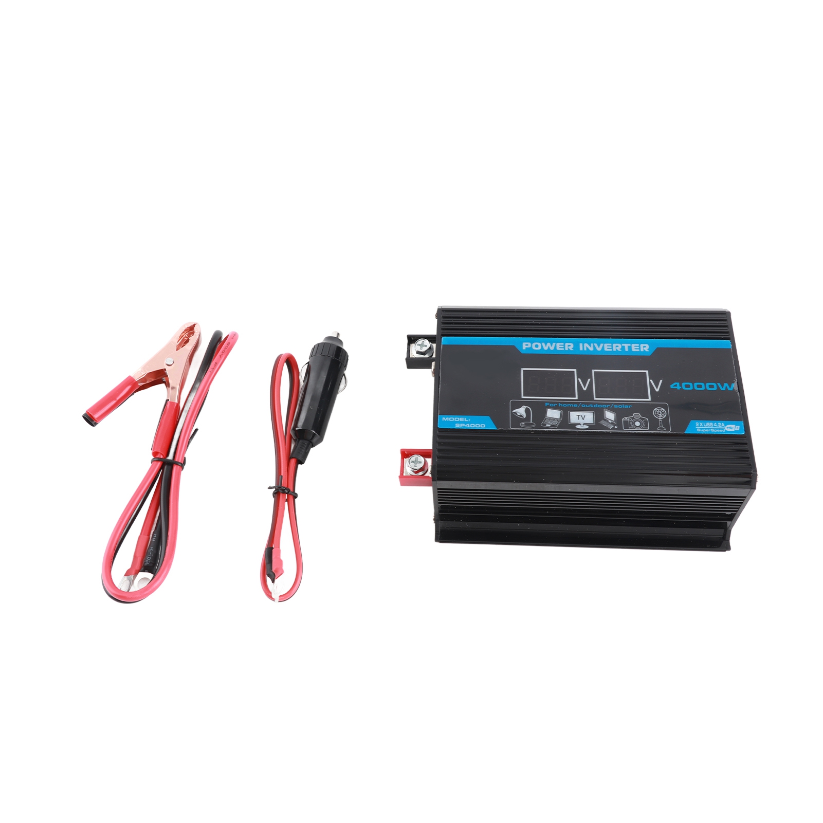 Intelligenter Digitaler Kfz-wechselrichter Mit 4000 W Leistung, 2 Usb-anschlüssen, Modifizierter Wellenform Und Led-anzeige