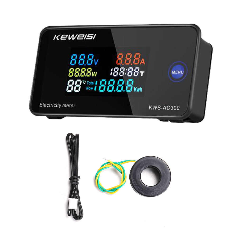 Digitales Voltmeter/amperemeter (ac 50–300 V) Zur Messung Von Leistung, Strom, Spannung, Temperatur Und Luftfeuchtigkeit. 10-a-/100-a-stromwandler (offen/geschlossen) (optional).