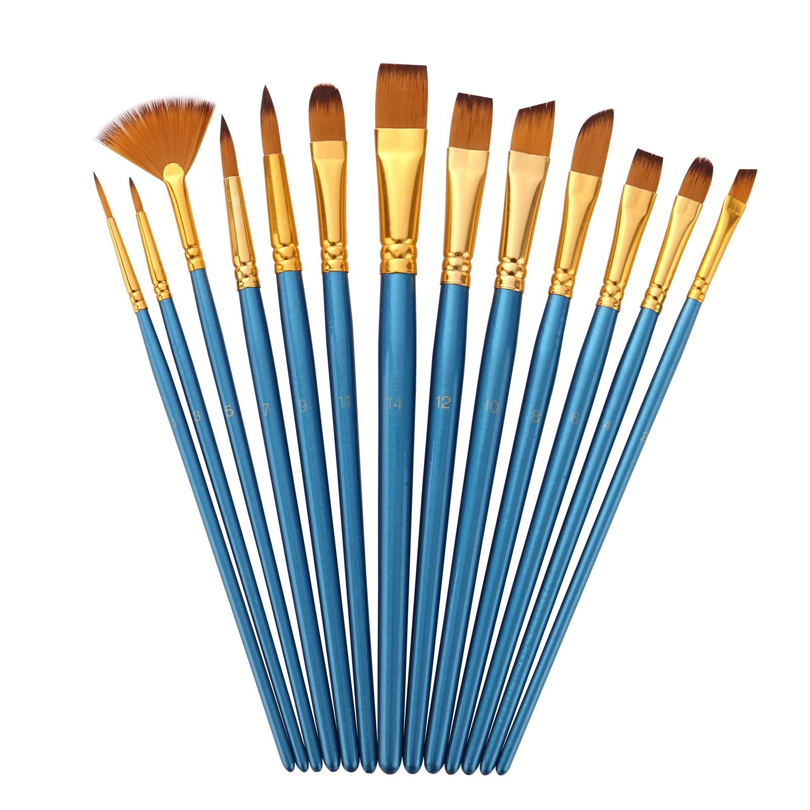 Set Mit 13 Professionellen Nylonborstenpinseln Mit Holzgriffen Für Künstler, Kinder, Erwachsene Und Anfänger. Geeignet Für Acryl-, Öl-, Aquarell- Und Gouachemalerei Sowie Für Nagel-, Körper-, Gesichts