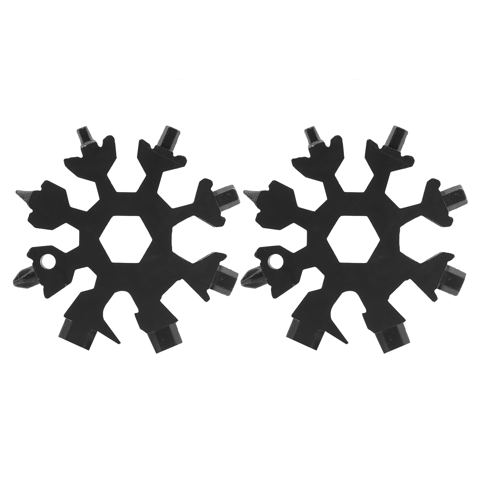 Set Mit 2 Multifunktions-schraubenschlüsseln (18-in-1), Schneeflockenform, Tragbare Schraubendreher, Outdoor-werkzeuge, Schwarz