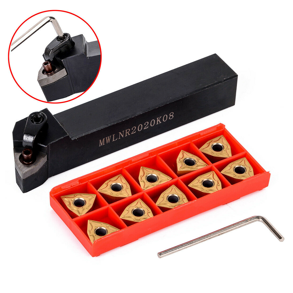 Werkzeughalter Mwlnr2020k08 + 10 Hartmetalleinsätze Wnmg080404 + Drehbankschlüssel