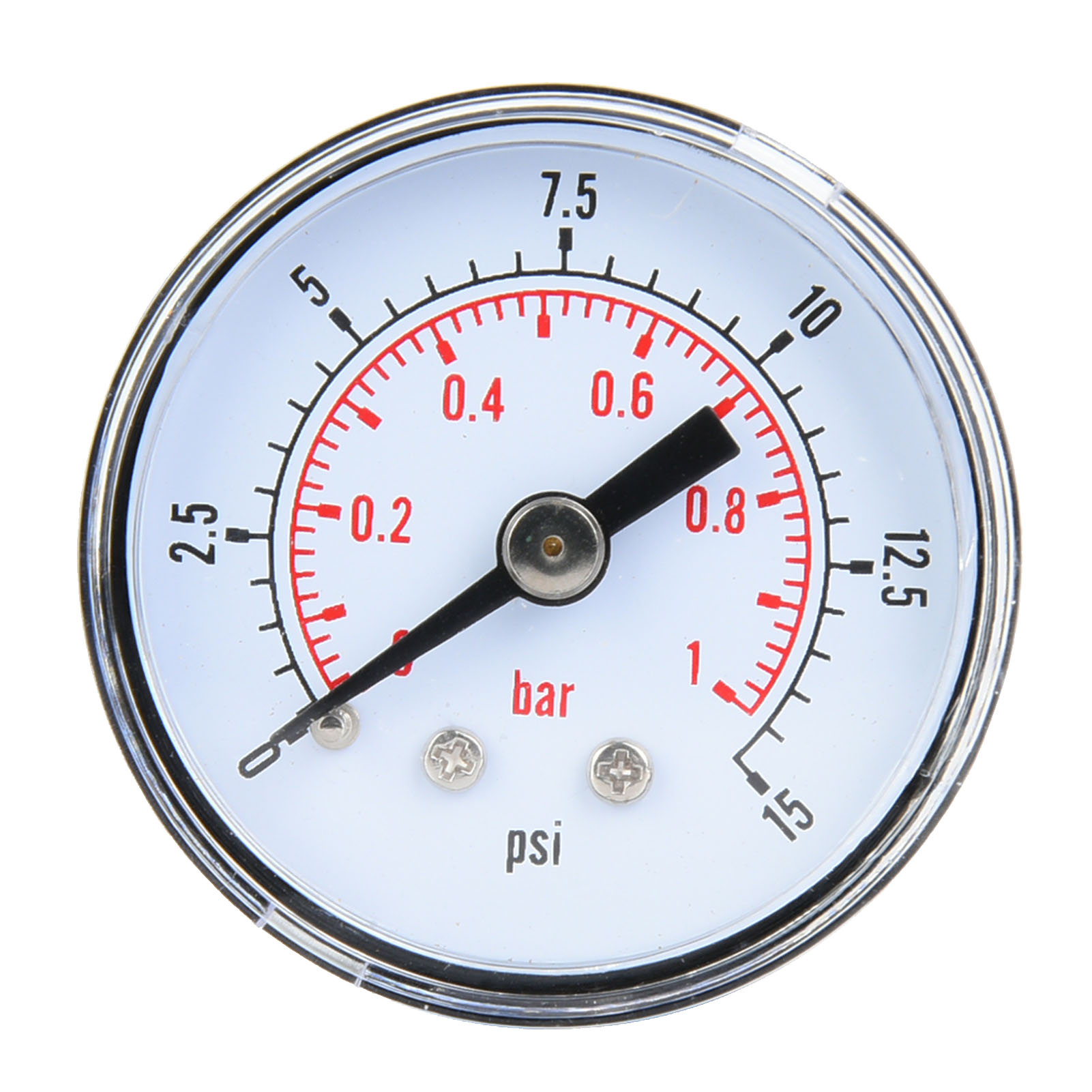 Analoges Manometer Für Luft, Öl, Wasser, Bspt 1/8 Zoll Rückseitiger Anschluss (0-15 Psi, 0-1 Bar)
