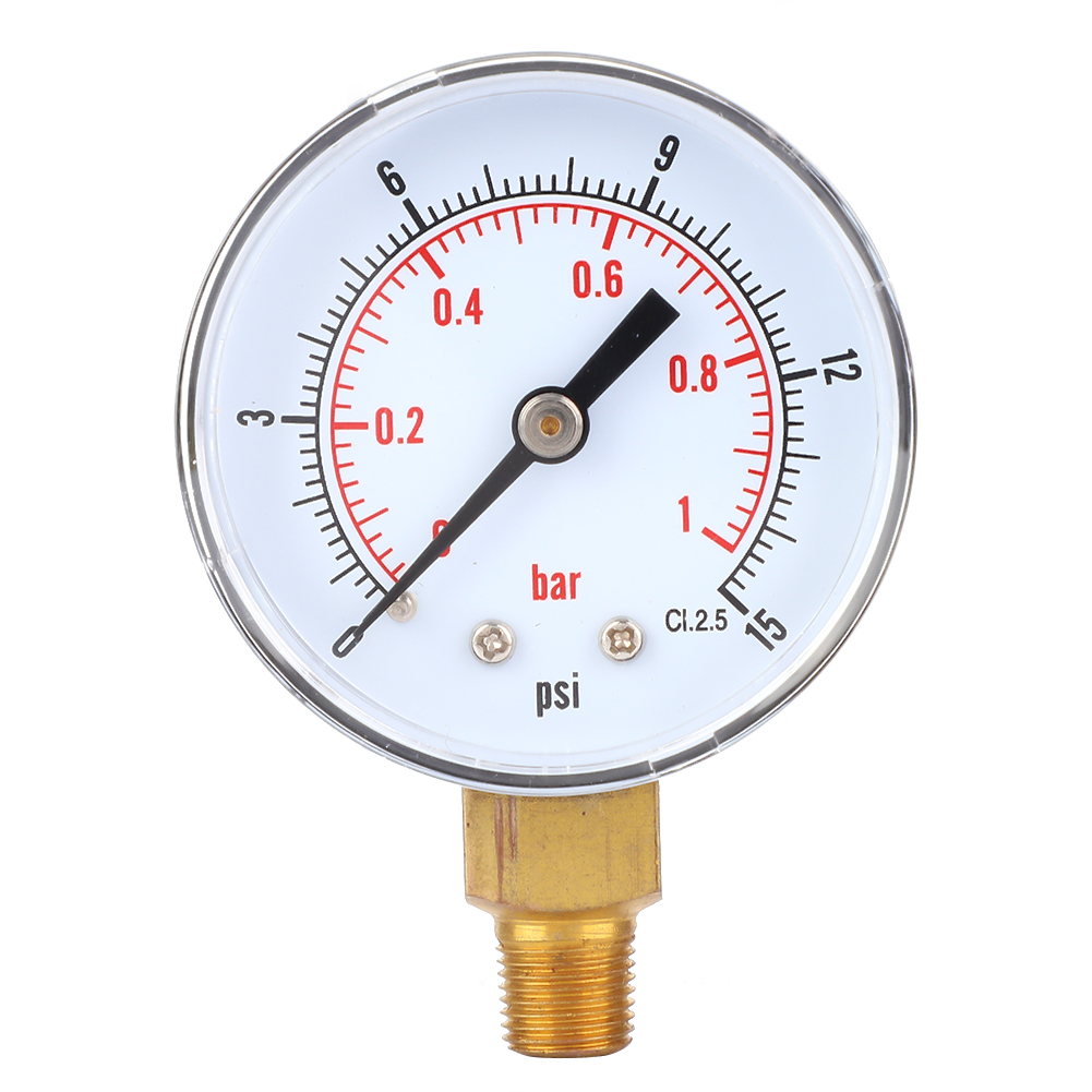 50-mm-manometer Mit 1/8-bspt-sockelanschluss Für Luft, Wasser, Öl Und Gas (0–15 Psi 0–1 Bar)
