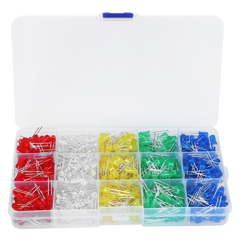 Packung Mit 500 Led-dioden (5 Mm), Korrosionsbeständiger Kunststoff, Blau, Grün, Gelb, Weiß, Rot