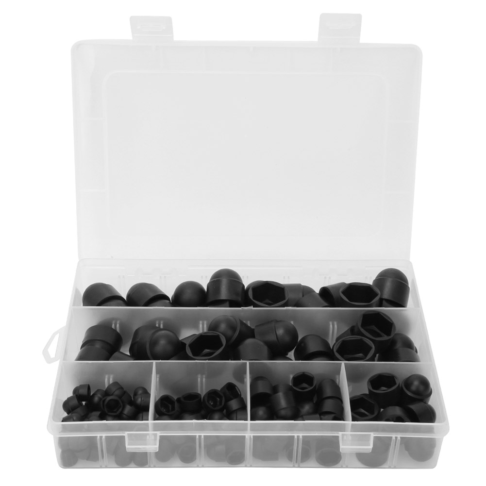 Packung Mit 145 Pe-sechskantmuttern M4, M5, M6, M8, M10 Und M12 In Einer Schachtel, Schwarze Und Weiße Kunststoffschrauben