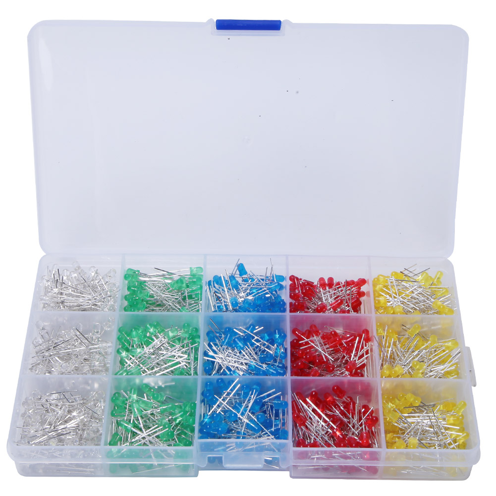 Packung Mit 1000 3-mm-mehrkern-leds (rot/gelb/blau/grün/weiß) Inklusive Aufbewahrungsbox