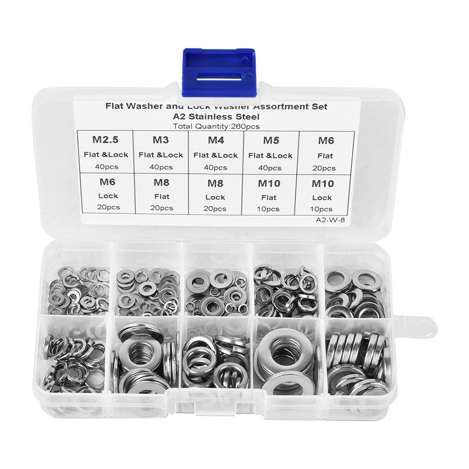 Packung Mit 260 Flachen Und Elastischen Edelstahl-unterlegscheiben M2,5 M3 M4 M5 M6 M8 M10