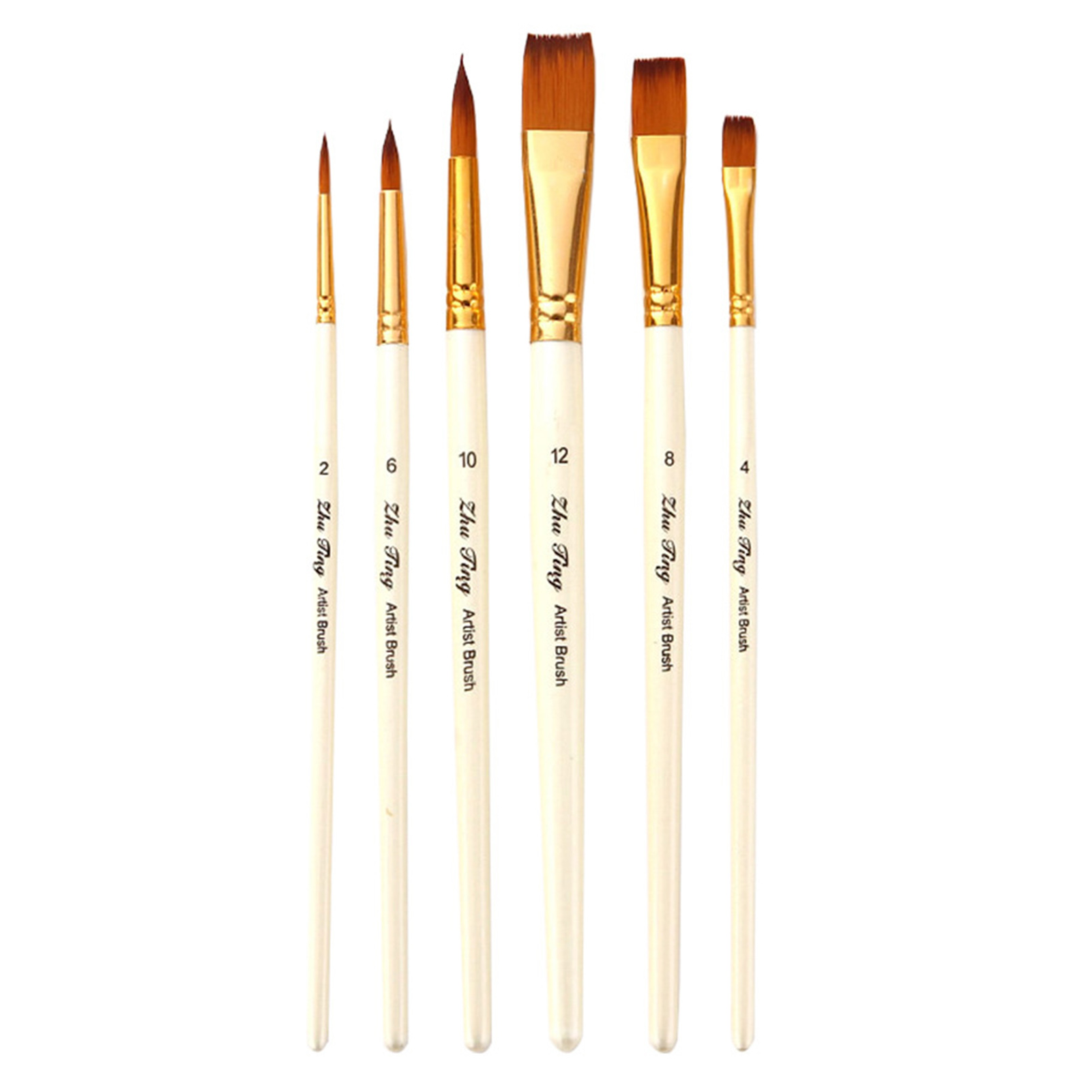 Set Mit 6 Runden Und Flachen Nylonpinseln Mit Holzgriffen Für Aquarell-, Öl-, Gouache-, Acryl-, Nagel-, Körper- Und Gesichtsbemalung. Geeignet Für Kunsthandwerk, Anfänger, Kinder Und Erwachsene.