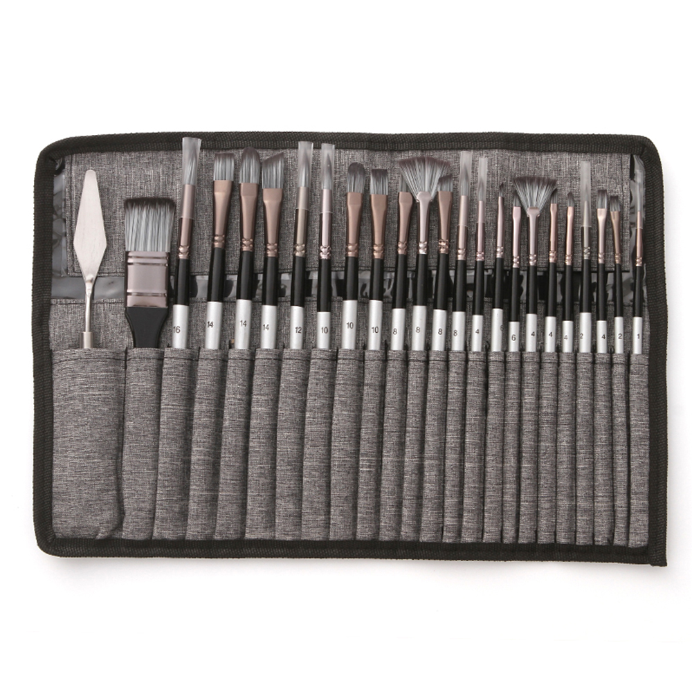 Set Mit 23 Professionellen Pinseln In Verschiedenen Größen, Nylonborsten, Holzgriffen Mit Schaber, Aufbewahrungstasche Und Leinwand Für Künstler, Kinder Und Erwachsene, Für Acryl-, Öl-, Aquarell- Und