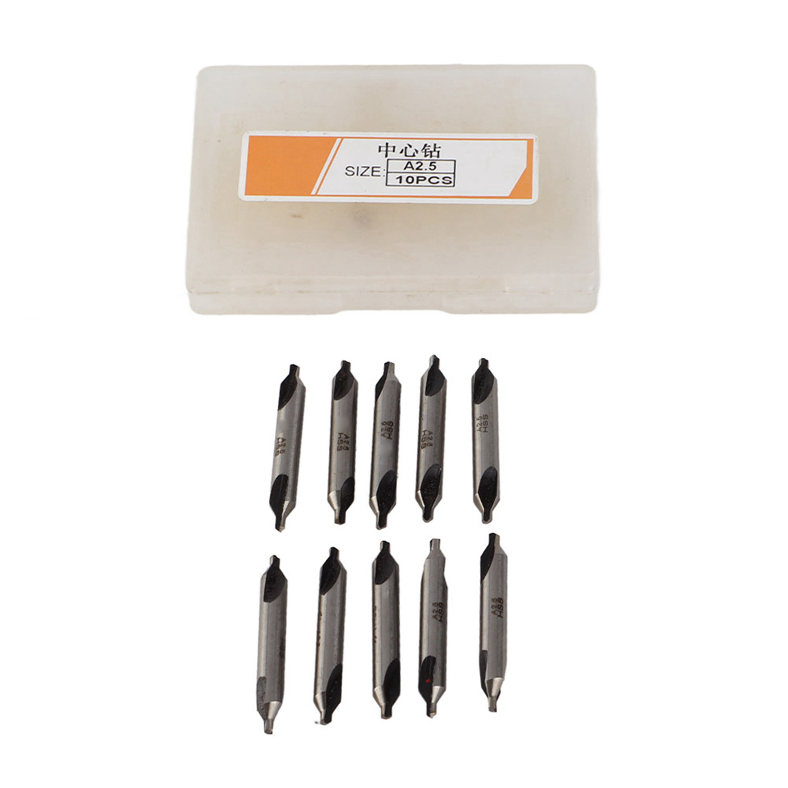 Set Mit 10 Zentrierbohrern Aus Hss 4341, Zylindrischer Schaft, 2,5 Mm Bohrer