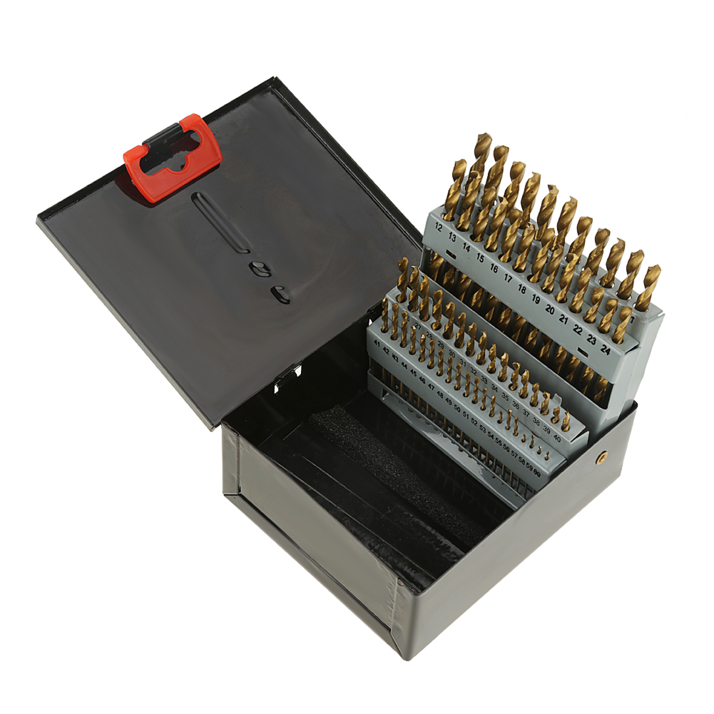 Set Mit 60 Hss-spiralbohrern Im Schwarzen Eisenkoffer