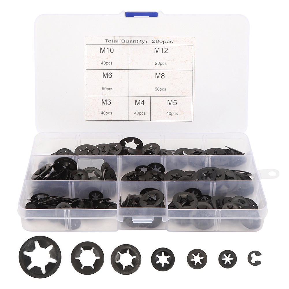 280 Stück Innenliegende Zahnscheiben, Druckknopfbefestigung, Schnelldichtungen, M3, M4, M5, M6, M8, M10, M12