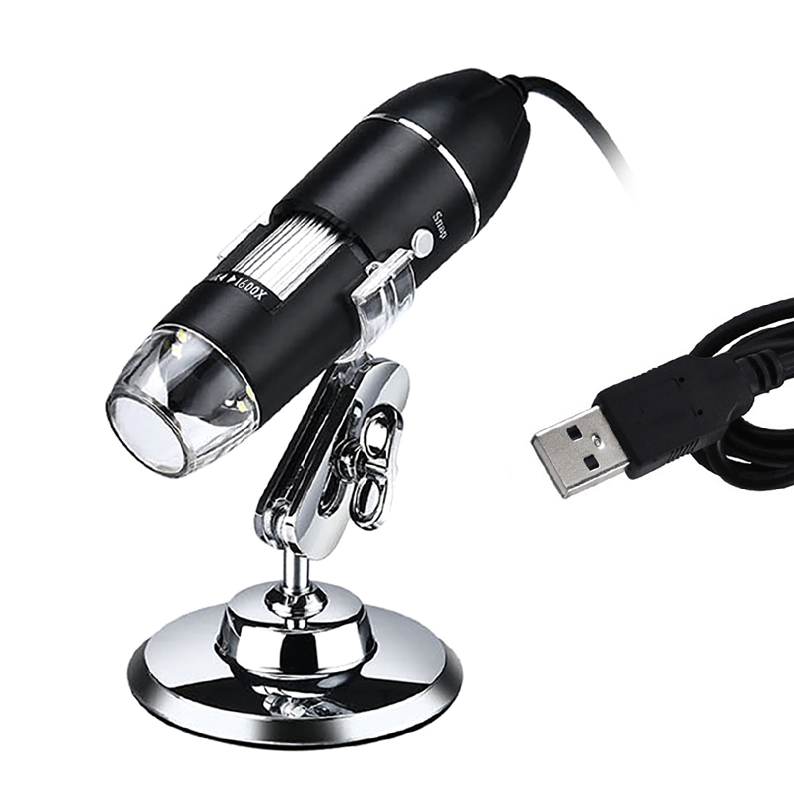 Schwarzes 4x-usb-digitalmikroskop Mit 1600-facher Vergrößerung, Kamera, 8 Einstellbaren Leds Und Stabilem Handstativ. Kompatibel Mit Android, Windows Xp, Vista, 7, 8, 10, Linux Und Mac. Inspektionslup
