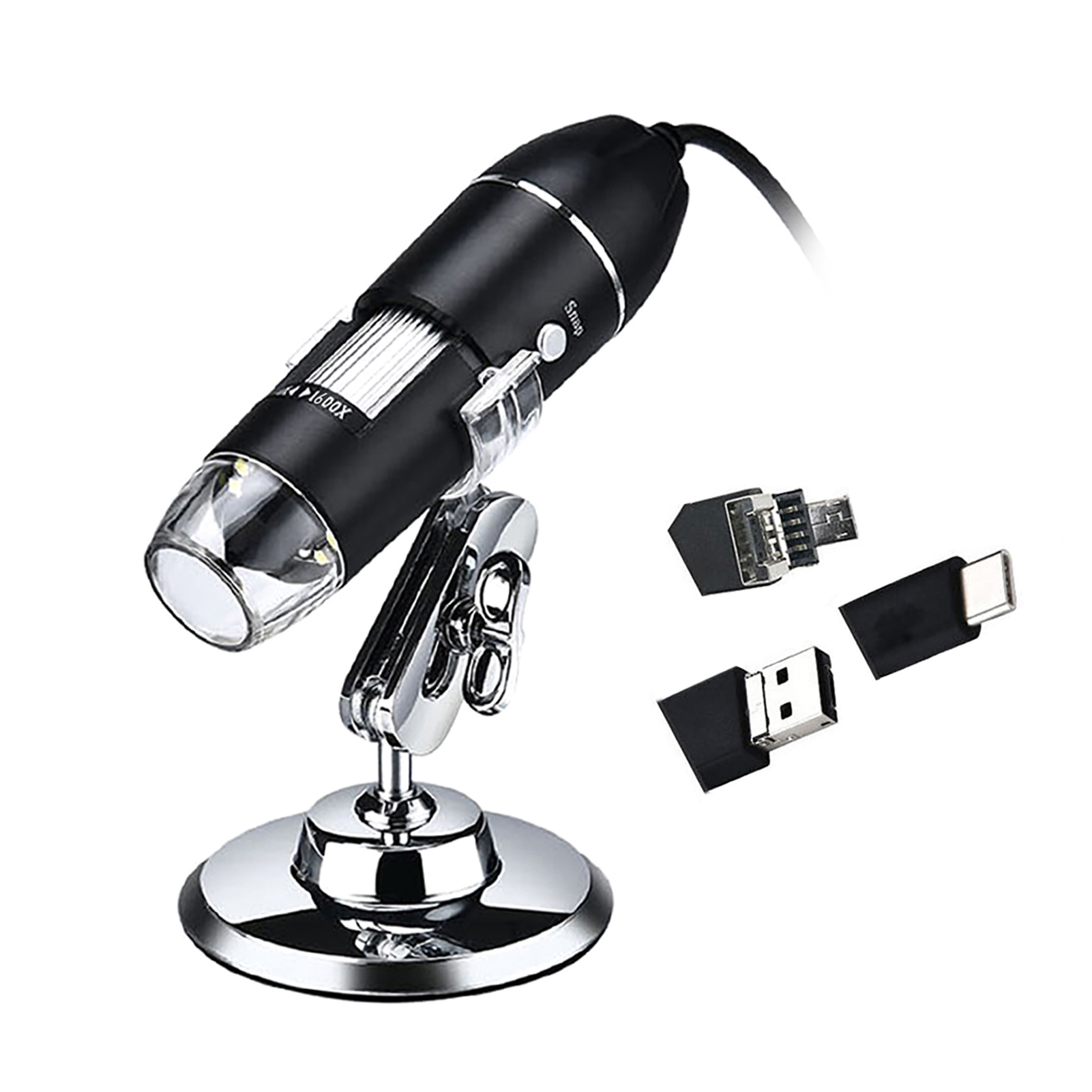 3-in-1-digitalmikroskop, Usb-c-anschluss, 1600-fache Vergrößerung, 8-led-kamera Mit Stativ, Kompatibel Mit Android, Windows Xp, Win 7, 8, 10, Vista, Linux, Mac, Tragbare Inspektionslupe