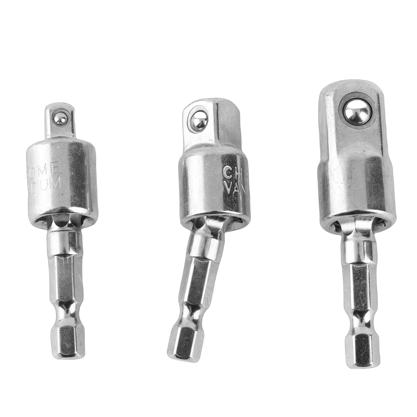 Set Mit 3 Schlagschrauber-adaptern: Vierkantaufnahme, Sechskantgriff, Metall, 360° Drehbar, Silber