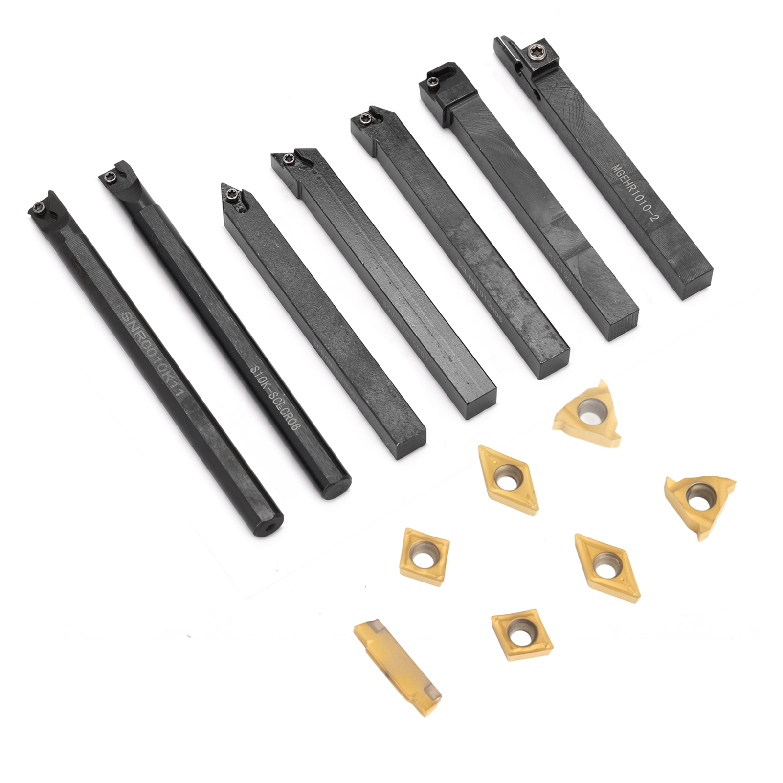 Satz Mit 7 Drehmeißelhaltern Für Drehmaschinen, 10-mm-schaft Mit Hartmetalleinsätzen