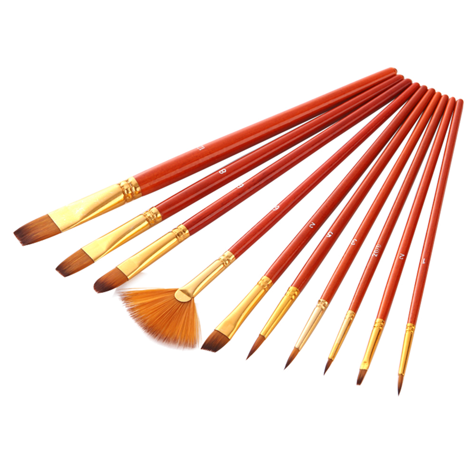 Set Mit 10 Künstlerpinseln Mit Nylonborsten Für Acryl-, Aquarell-, Gouache- Und Ölfarben – Künstlerbedarf