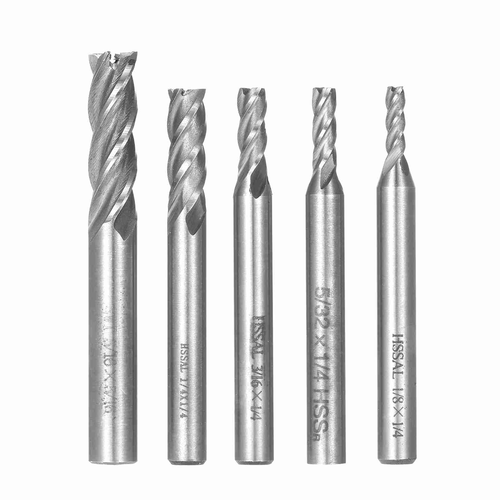 Satz Mit 5 Hss-schaftfräsern Mit Geradem Schaft In 4 Größen Für Fräs- Und Graviermaschinen, Hss-spitze, 6–8 Mm, Doppelschneide
