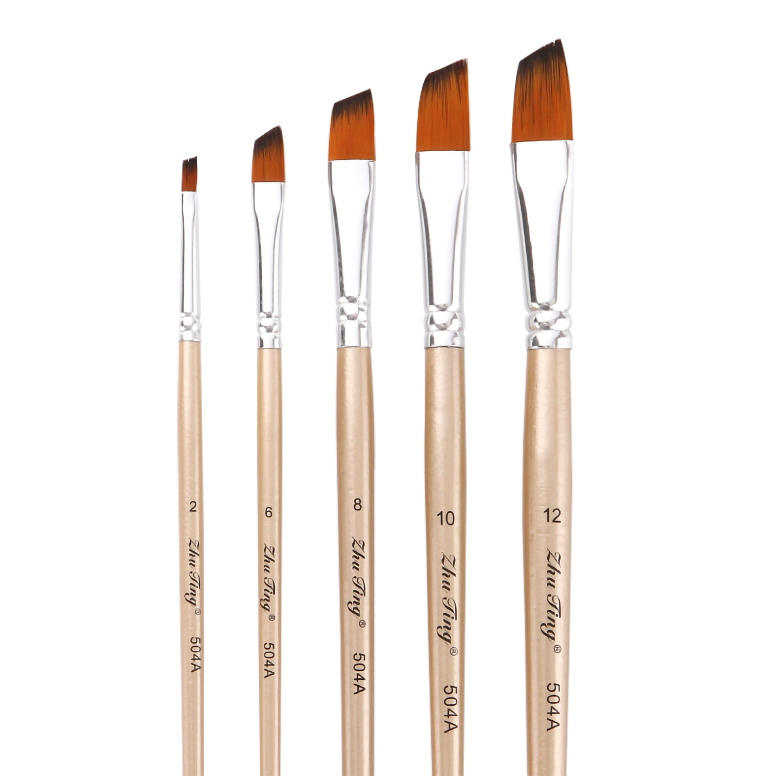 Set Mit 5 Abgewinkelten Nylonborstenpinseln Mit Holzgriffen Für Künstler, Kinder, Erwachsene, Anfänger, Acryl-, Öl-, Aquarell-, Gouache-, Nagel-, Körper- Und Gesichtsbemalung, Detailmalerei, Bastelarb