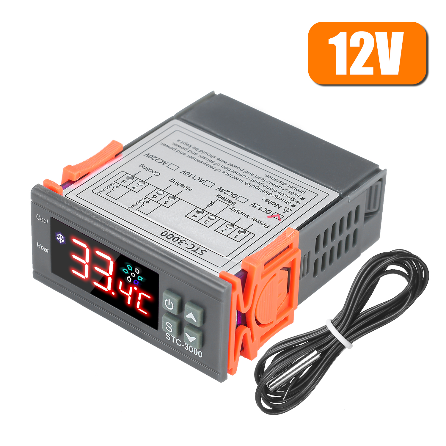 Stc-3000 12v Mikroprozessorgesteuerter Digitaler Thermostat Mit Ntc-sonde, Temperaturregler Für Heizung Und Kühlung