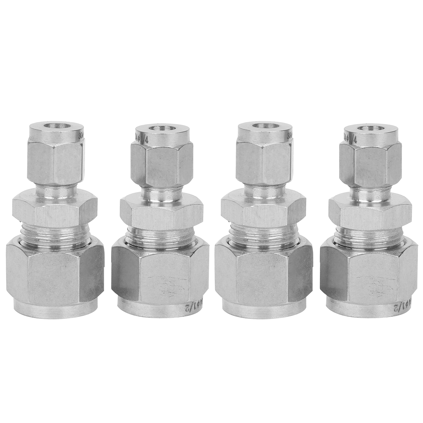 Satz Mit 4 Geraden Kompressionsverschraubungen Mit Doppelringen Aus Edelstahl 304, Adapter Für Schläuche Mit 1/4" - 1/2" Durchmesser