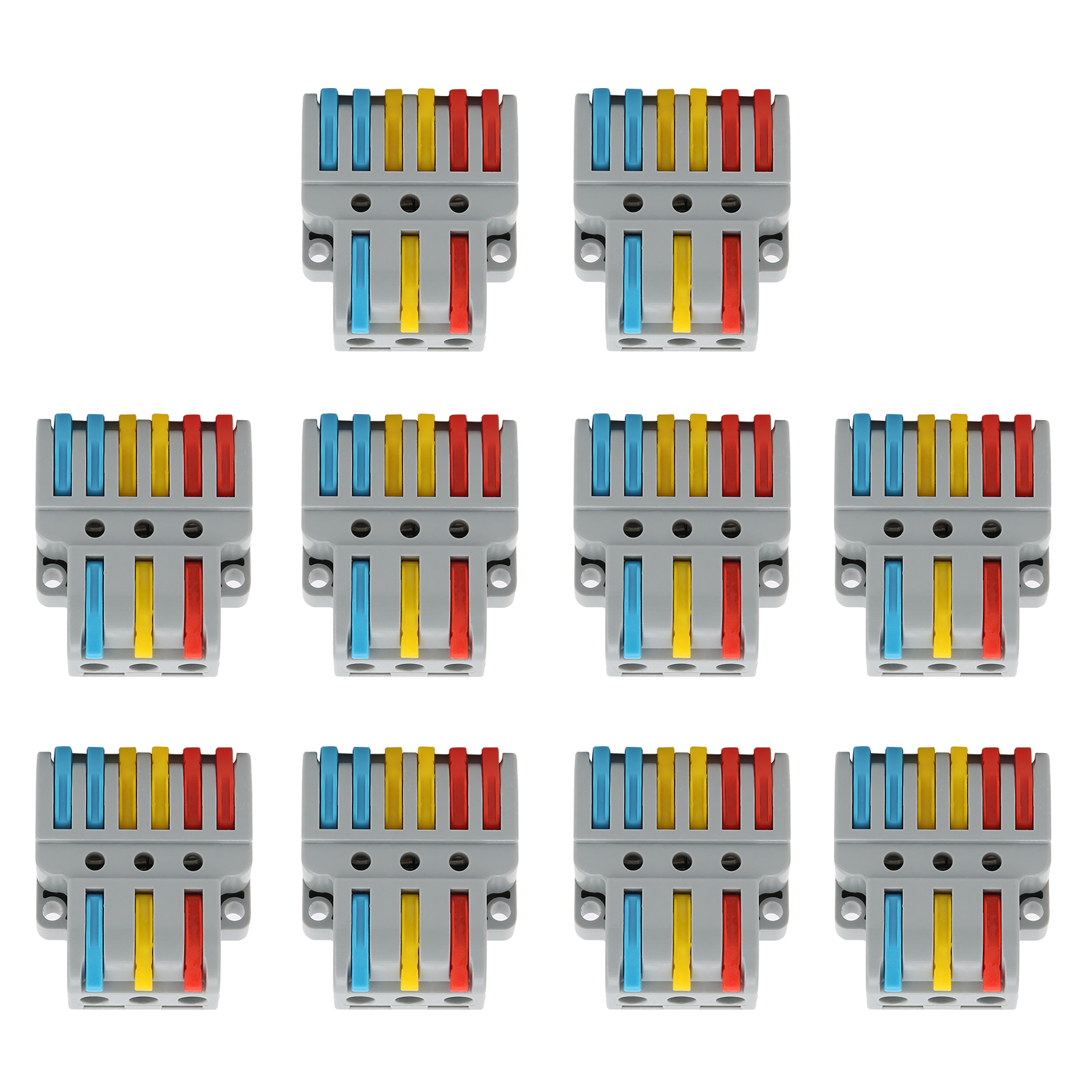 10-teiliger Kabelklemmenblock, 3 Eingänge, 6 Ausgänge, Farbcodierte Schnellanschluss-steckverbinder Lt-633