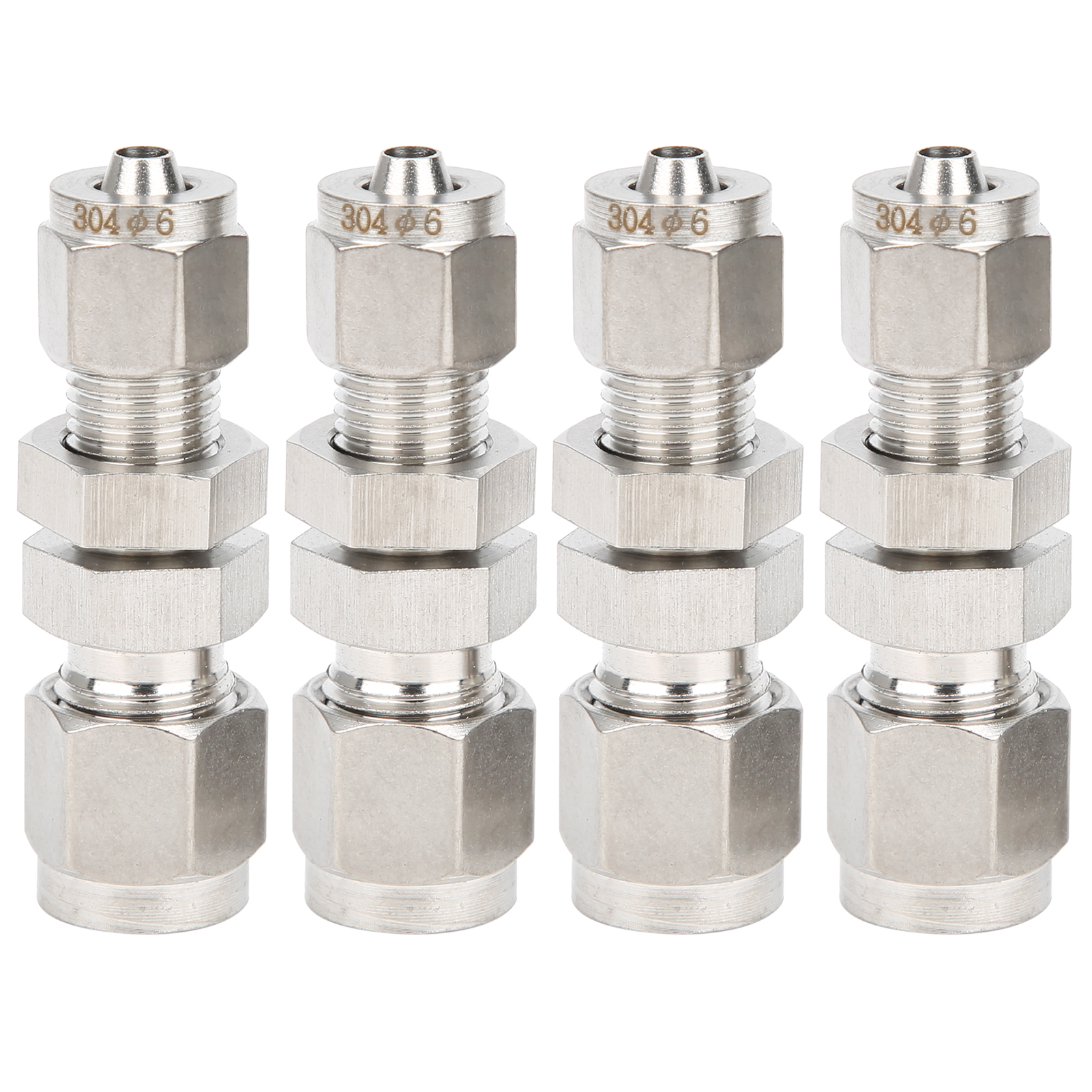 Satz Mit 4 Geraden 2-touch-klemmringverschraubungen Mit Ring Für Wanddurchführungen Aus Edelstahl 304, Ø 6 X 4 Mm