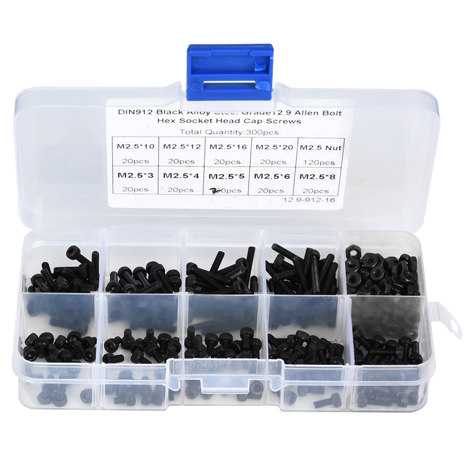 Packung Mit 300 Senkkopfschrauben M2,5 X 3-20 Mm Aus Schwarzem Legiertem Stahl Der Festigkeitsklasse 12.9 Inklusive Muttern