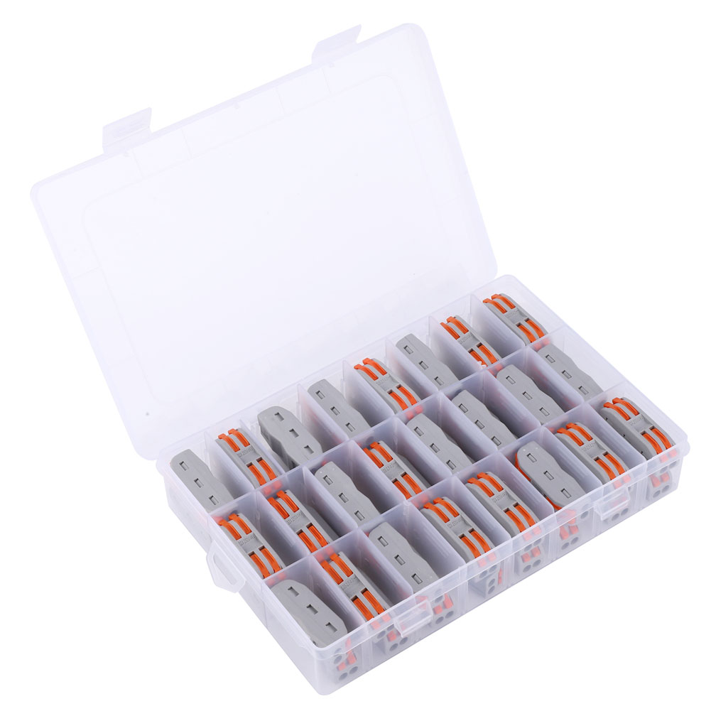 Packung Mit 48 Pct-2-2 Schnellanschlussklemmen Für Elektrische Kabel Von 11 Bis 28 Awg, 2-adrige Klemmen, Flammhemmendes Nylon (v0), Orange