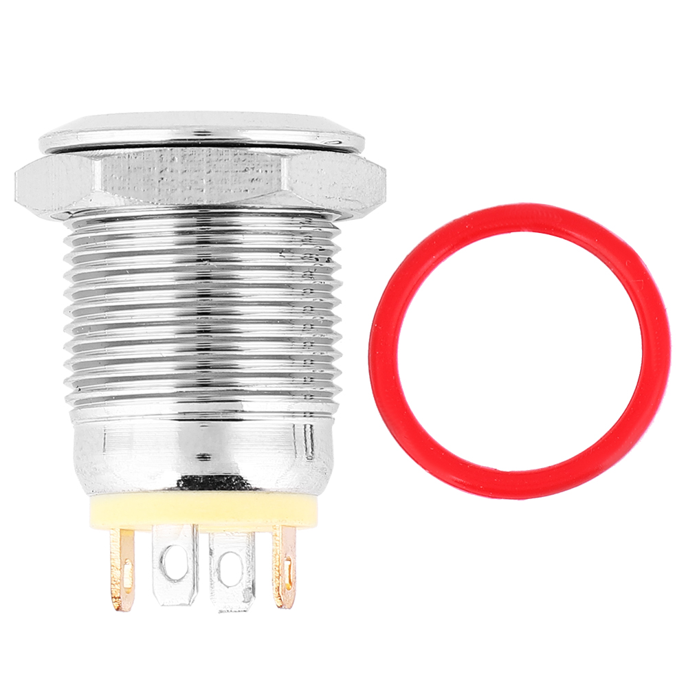 Flacher, Selbstzurückstellender, Wasserdichter Metall-druckknopf Mit Gelber Led-anzeige Und Betriebssymbol, 12 Mm, 3 V