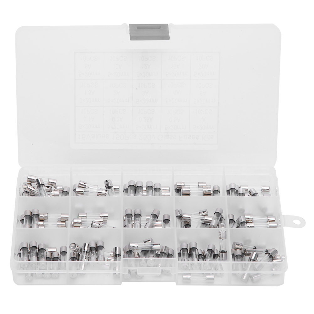 150 Glasrohrsicherungen, Sortiertes Set, 0,1 A–20 A, 250 V, 5 X 20 Mm, Inklusive Aufbewahrungsbox