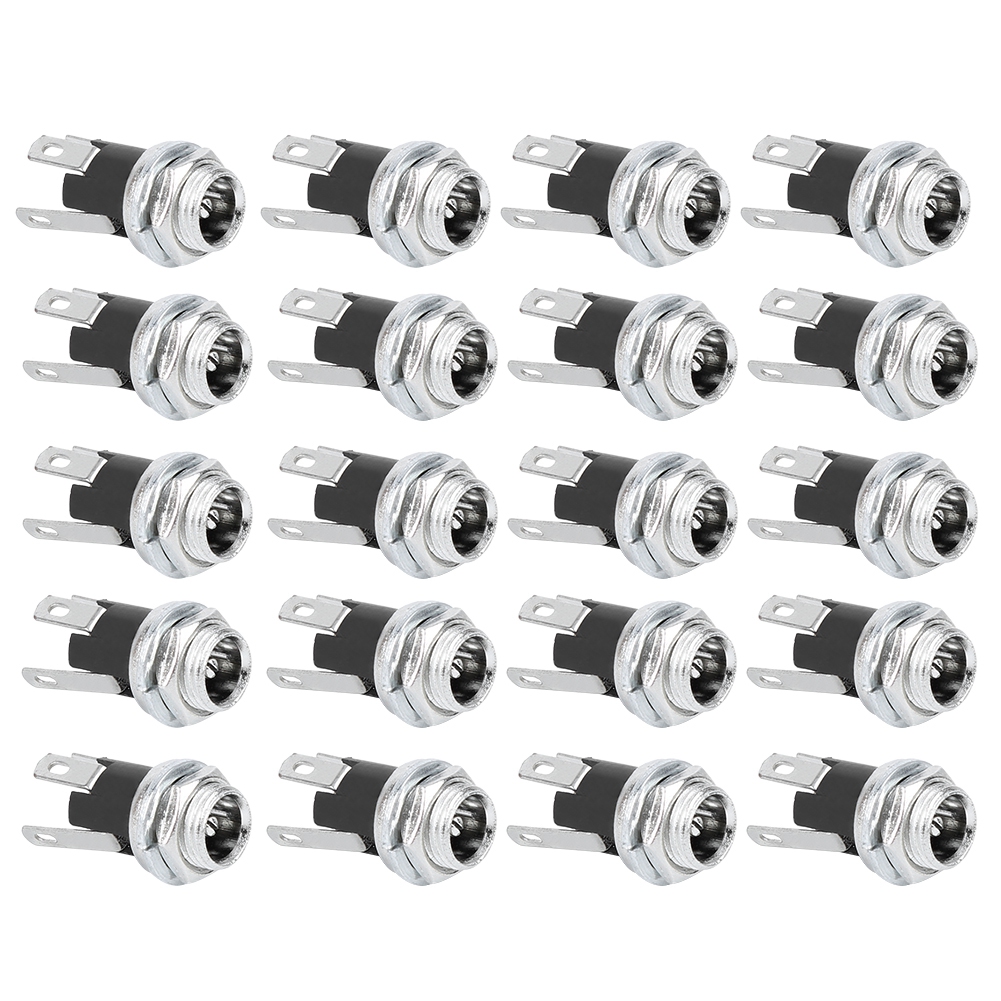 20 Stück Dc-netzteilstecker Mit Gewindemutter 5,5 X 2,1 Mm, Einbaustecker Dc025m, Kunststoff + Eisen, Schwarz + Silber