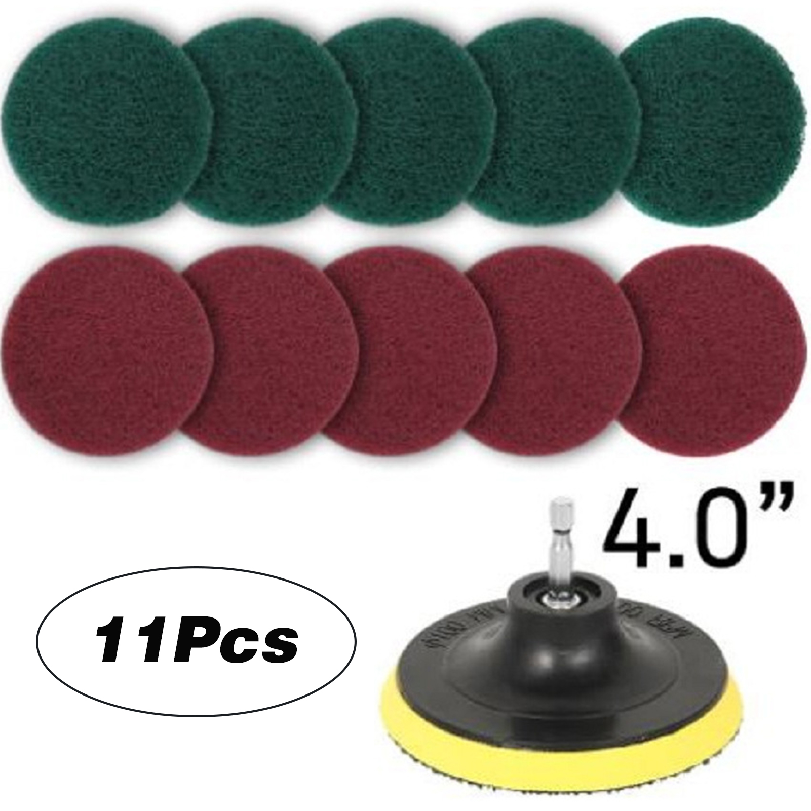 11-teiliges Reinigungsset Mit 10 Cm Großem Klebepad Und Scheuerscheiben, Kompatibel Mit Elektrischen Bohrmaschinen, Für Teppiche Und Autofenster