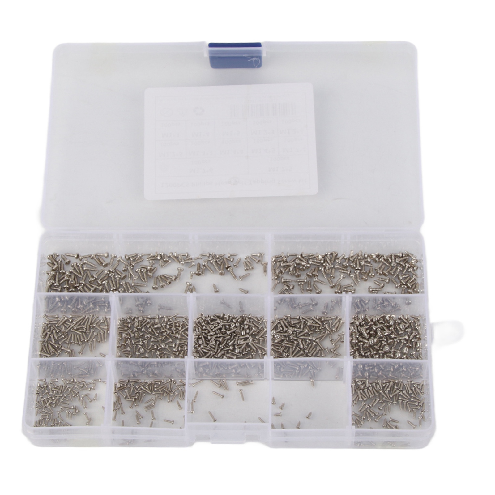 1200 Selbstbohrende Schrauben, Rundkopf, Kreuzschlitz, Silber, Schwarz, Kohlenstoffstahl, M1, M1.2, M1.4, M1.7, Schachtel Mit 1200 Stück, Silberne Schrauben Typ A