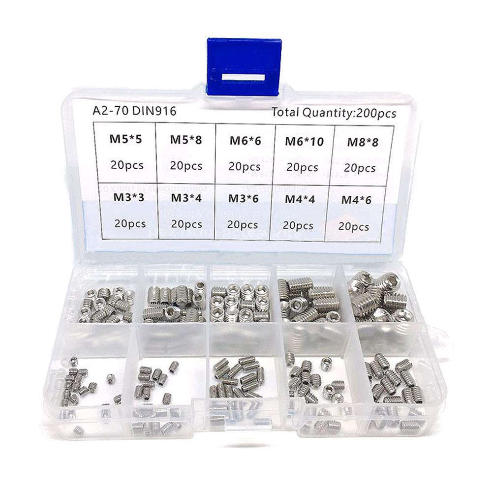 Sortimentssatz Mit 200 Edelstahl-zylinderkopfschrauben (m3/m4/m5/m6/m8) Aus Edelstahl 304 Inklusive Aufbewahrungsbox