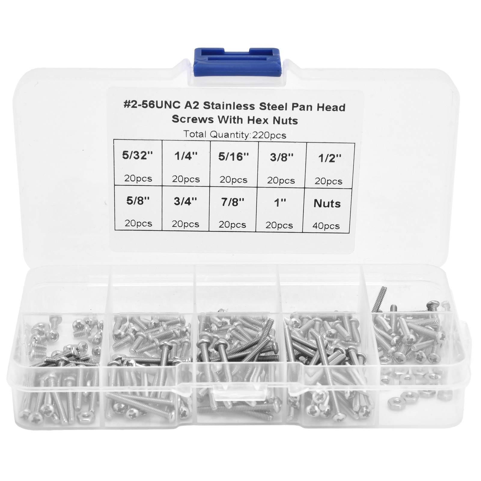 Packung Mit 220 Senkkopfschrauben Mit Kreuzschlitz Und 40 Muttern Aus Edelstahl 304, Amerikanisches System 256unc
