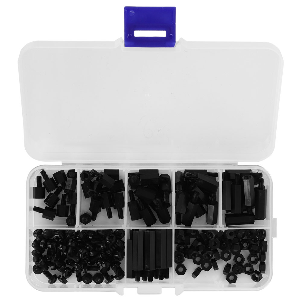 Packung Mit 180 Stück In Einer Schachtel, M3 Nylonschrauben Und -muttern, Sortiment An Männlichen Und Weiblichen Distanzstücken (schwarz)