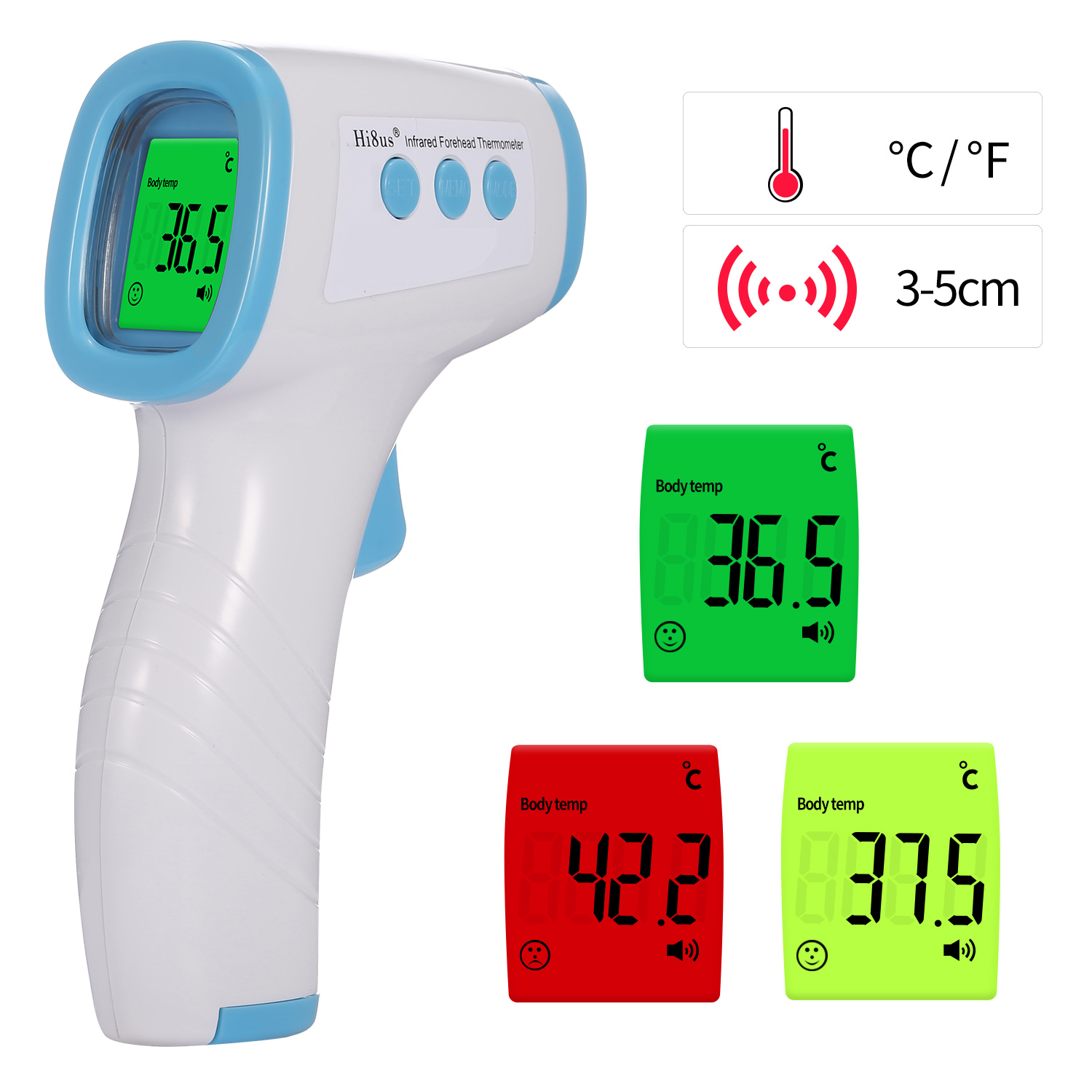 Tragbares, Digitales, Berührungsloses Infrarot-stirn- Und Objektthermometer, Präziser Messbereich 32–42,9 °c, Umschaltbar Zwischen °c Und °f, 3-farbige Hintergrundbeleuchtung