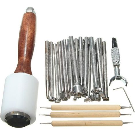 25 Stück/set Metall-siegel-prägwerkzeug Mit Griff Für Lederarbeiten