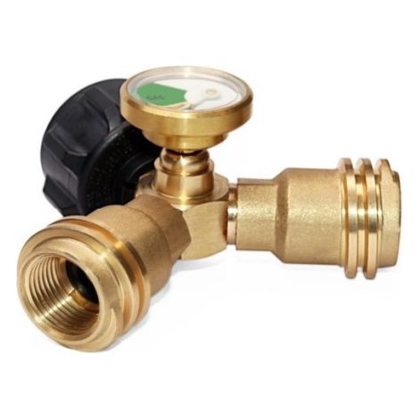 Durchflussumlenker: Propangastank-y-verteileradapter (mit Manometer, Zweiwege-lpg-adapter-t-stück)