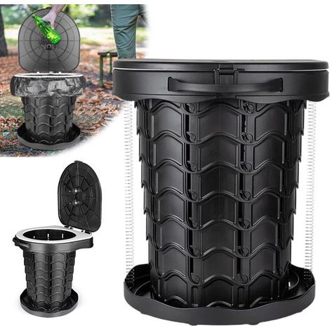 Faltbare Campingtoilette Mit Deckel, Ideal Für Outdoor-aktivitäten Und Fahrzeuge. Maße: 30,5 X 34,5 X 28 Cm. Farbe: Schwarz.