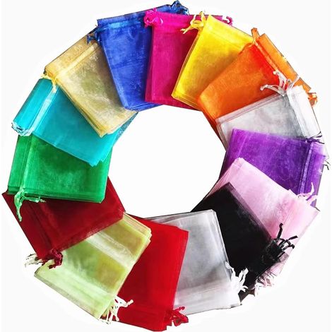 100 Stück, Farblich Zufällig Ausgewählte Organza-geschenktüten (8,9 X 11,9 Cm) Mit Kordelzug. Ideal Zum Verschenken Von Schmuck, Gastgeschenken Für Hochzeiten, Weihnachtsgeschenken Oder Süßigkeiten.