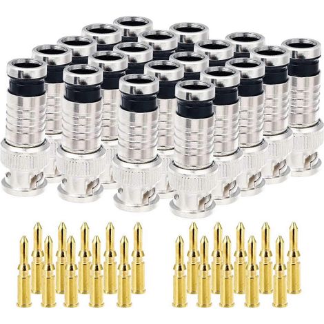20 Stück Bnc-kompressionsstecker 75 Ohm Kupplung Mit Kupferstift Für Rg58-59 Crimp-steckverbinder Video-koaxialkabel