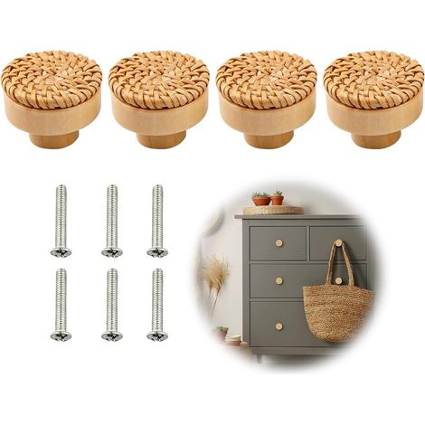 Möbelknopf, Vintage-möbelknöpfe Aus Rattan Im Bohème-stil Mit 6 Schrauben Für Kommodenschubladen, Wohnzimmer