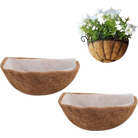 Set Mit 2 Abnehmbaren, 25 Cm Großen Hängeblumentöpfen Aus Kokosnussschalen – Halbrunde, Dekorative Kokosnussschalenkörbe Für Wand Oder Fenster