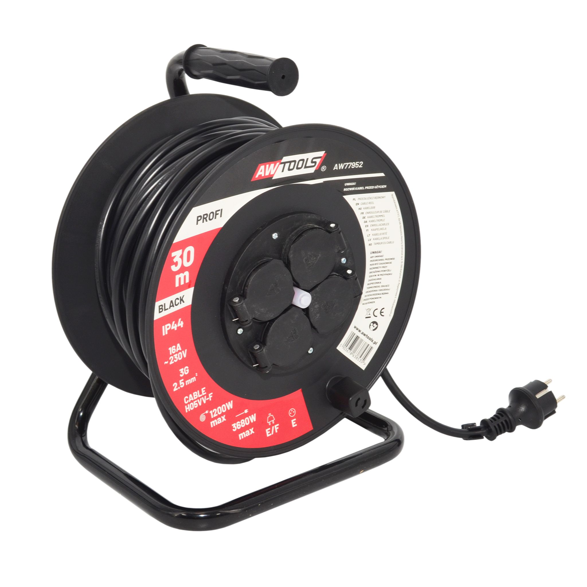 Awtools Profi Verlängerungskabeltrommel 30 M 3x2,5 Mm² Ip44